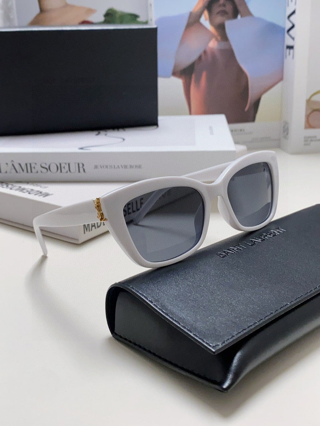 Saint Laurent Polarized Cat-Eye Silver Lens Sunglasses for Women - detail image 7