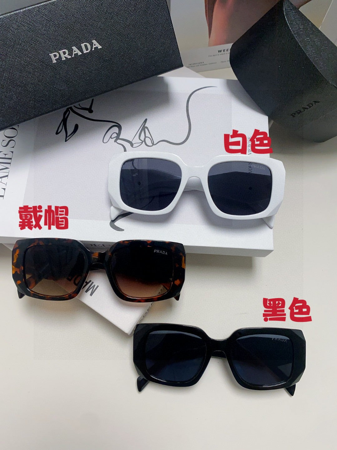 Prada Square Blue Lens Sunglasses for Women - 382692 - detail image 8