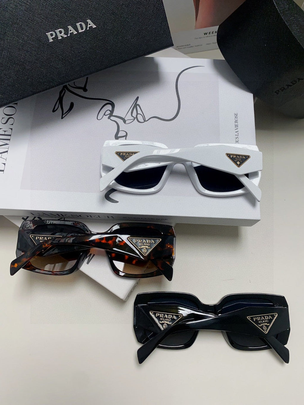 Prada Square Blue Lens Sunglasses for Women - 382692 - detail image 7