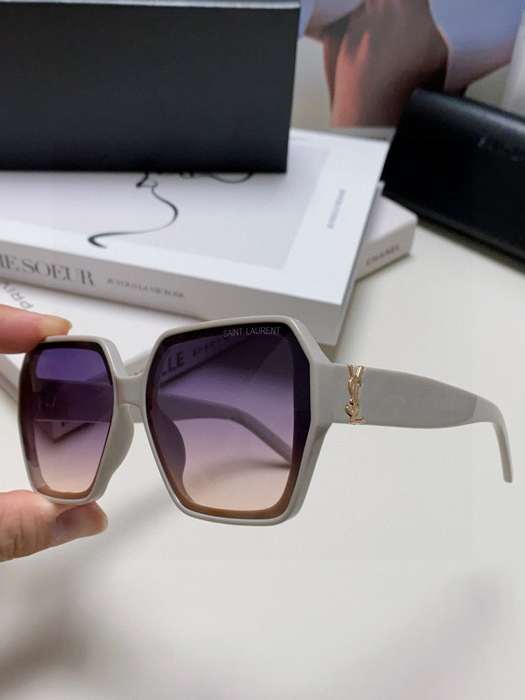 Saint Laurent Polarized Square Gray Lens Sunglasses for Men & Women - detail image 5