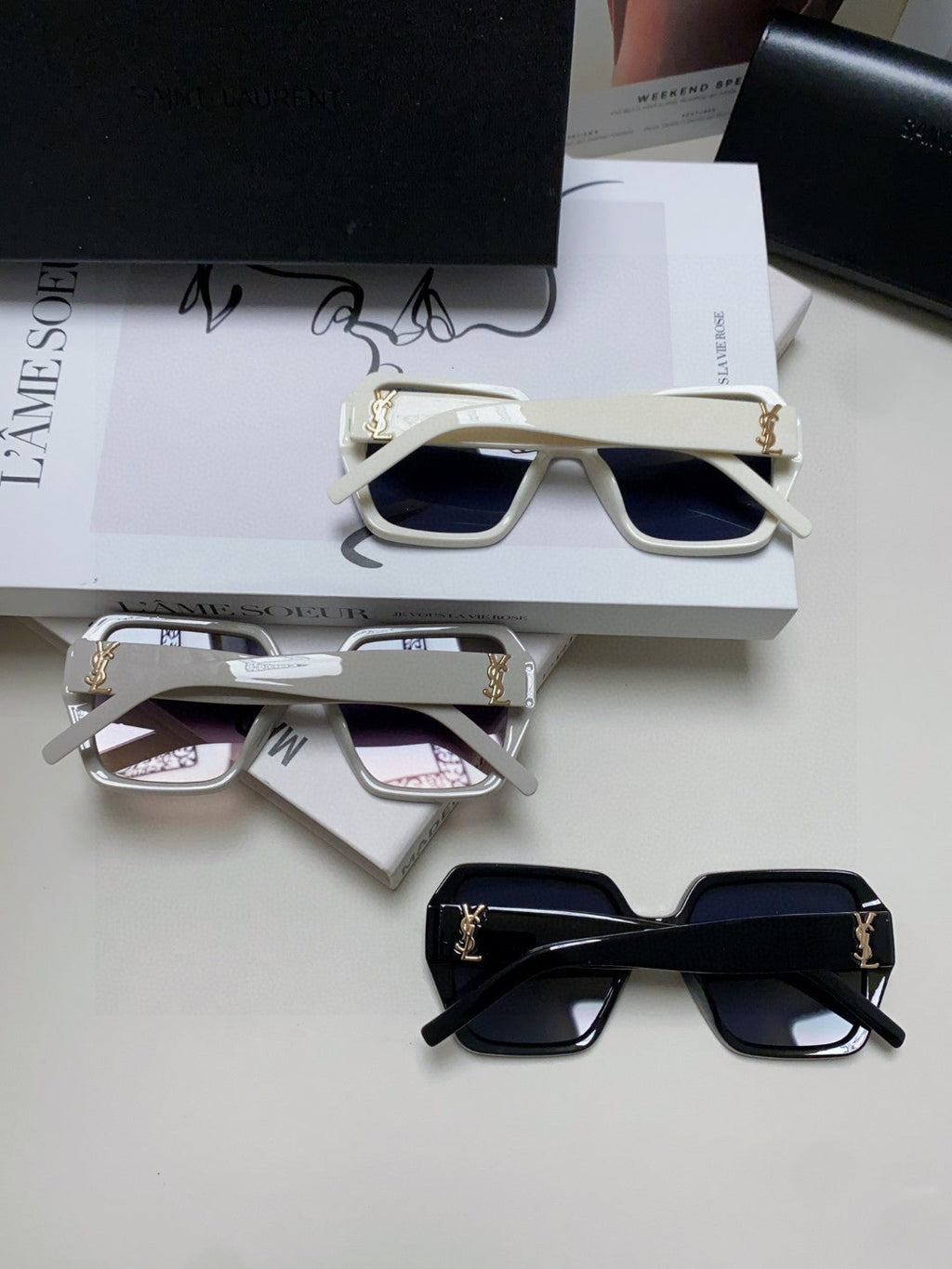 Saint Laurent Polarized Square Gray Lens Sunglasses for Men & Women - detail image 8