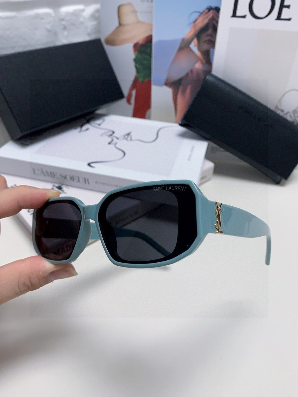 Saint Laurent Blue-Light Cat-Eye Black Lens Sunglasses for Men & Wome - 449202 - detail image 4