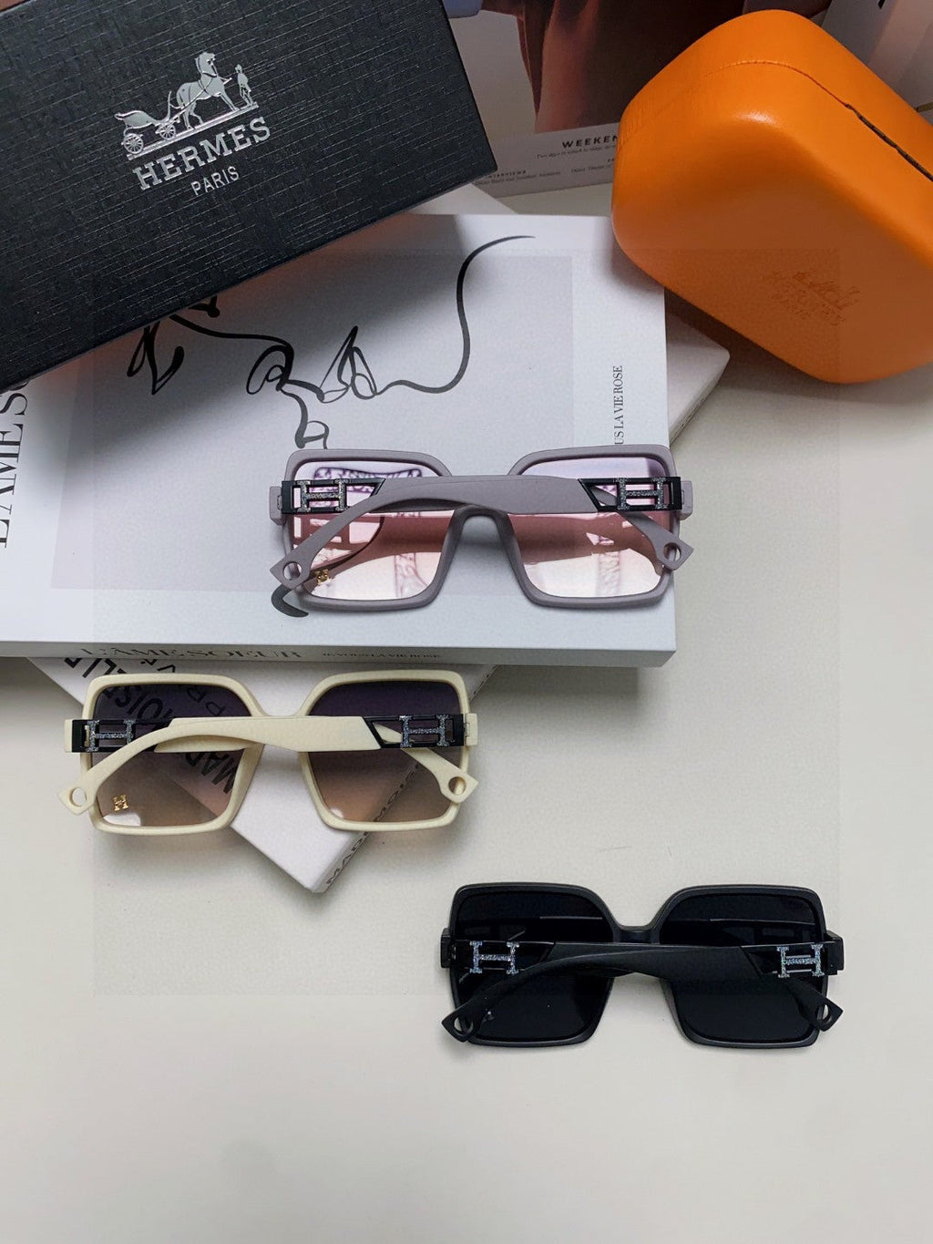 Hermès Square Black Lens Sunglasses for Men & Women - 450013 - detail image 6
