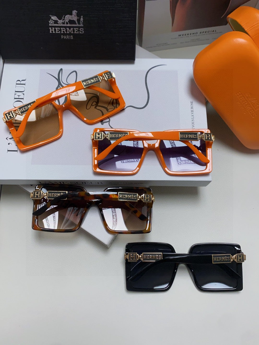 Hermès Square Red Lens Sunglasses for Women - detail image 8