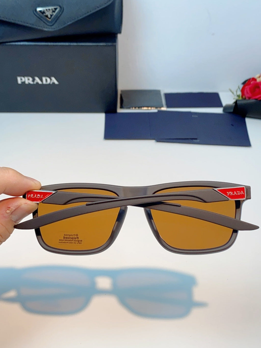 Prada Polarized Fashion Orange Lens Sunglasses for Men - detail image 5