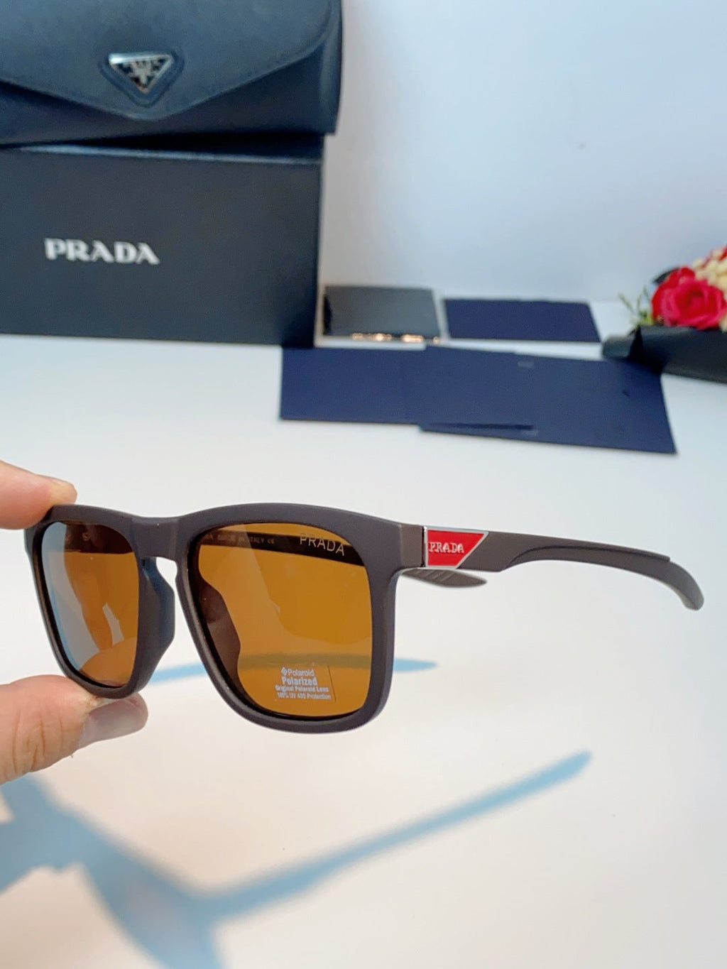 Prada Polarized Fashion Orange Lens Sunglasses for Men - detail image 6