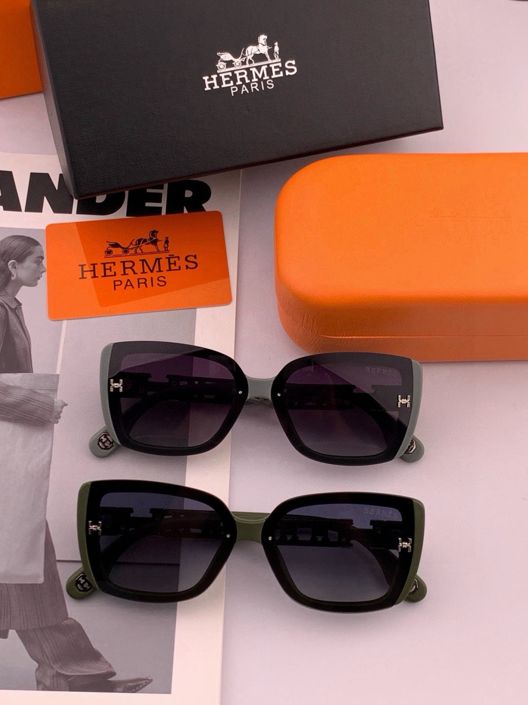 Hermès H3511 Polarized Square Gold Lens Sunglasses for Men & Women - detail image 7
